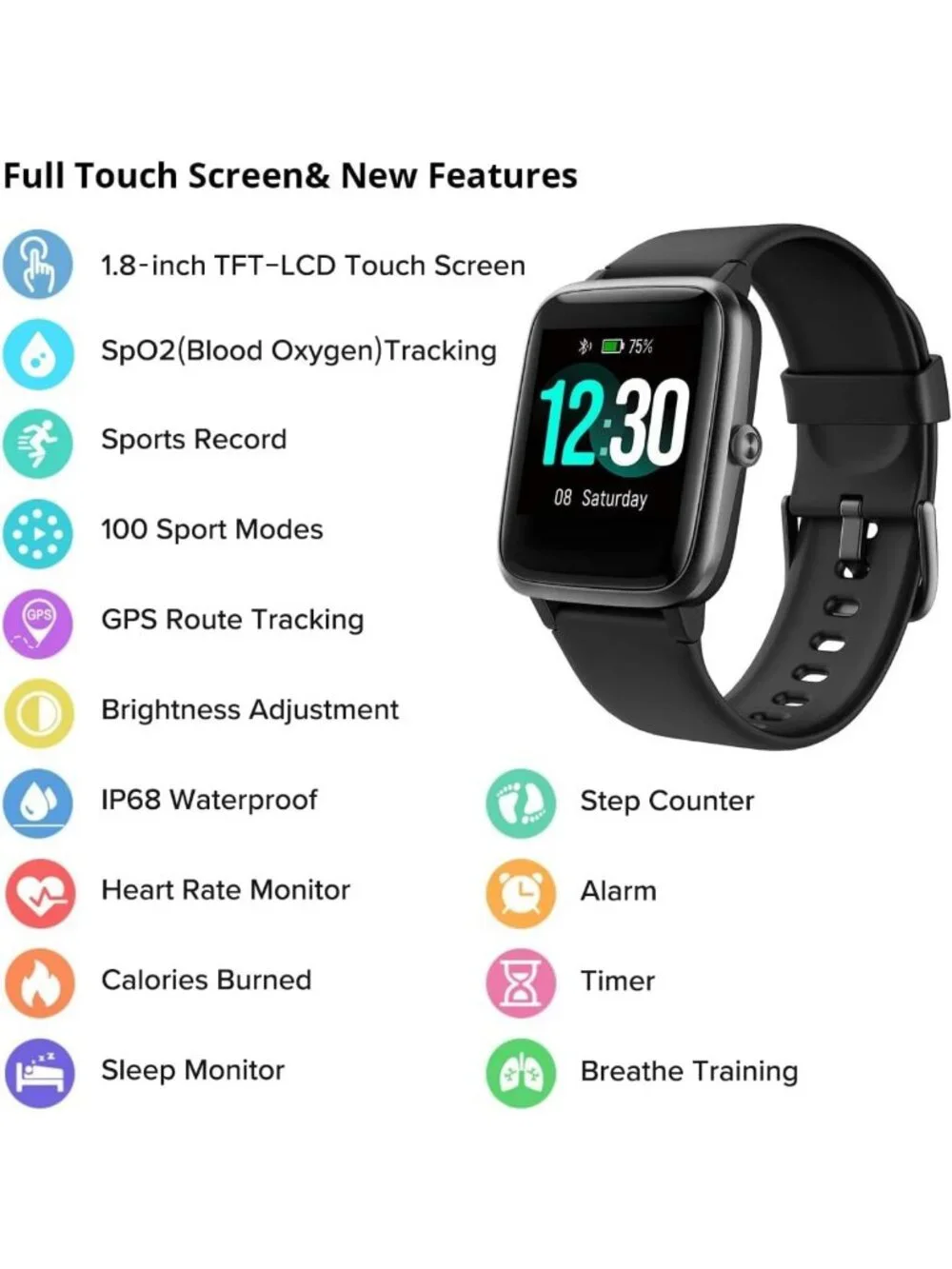 Smartwatch for Men & Women - 1.8” Ultra-HD Display, Fitness Tracker, Waterproof